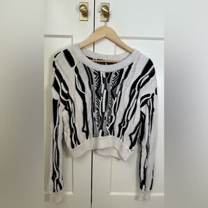 Retro Print Textured Cable Crop Sweater